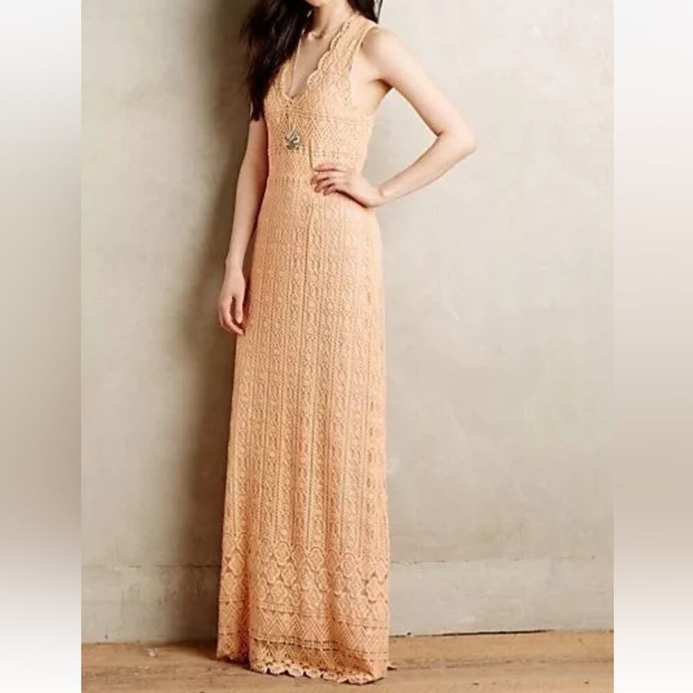 Anthropologie KOROVILAS Calantha Crochet Maxi Dress Peach Women’s Size M